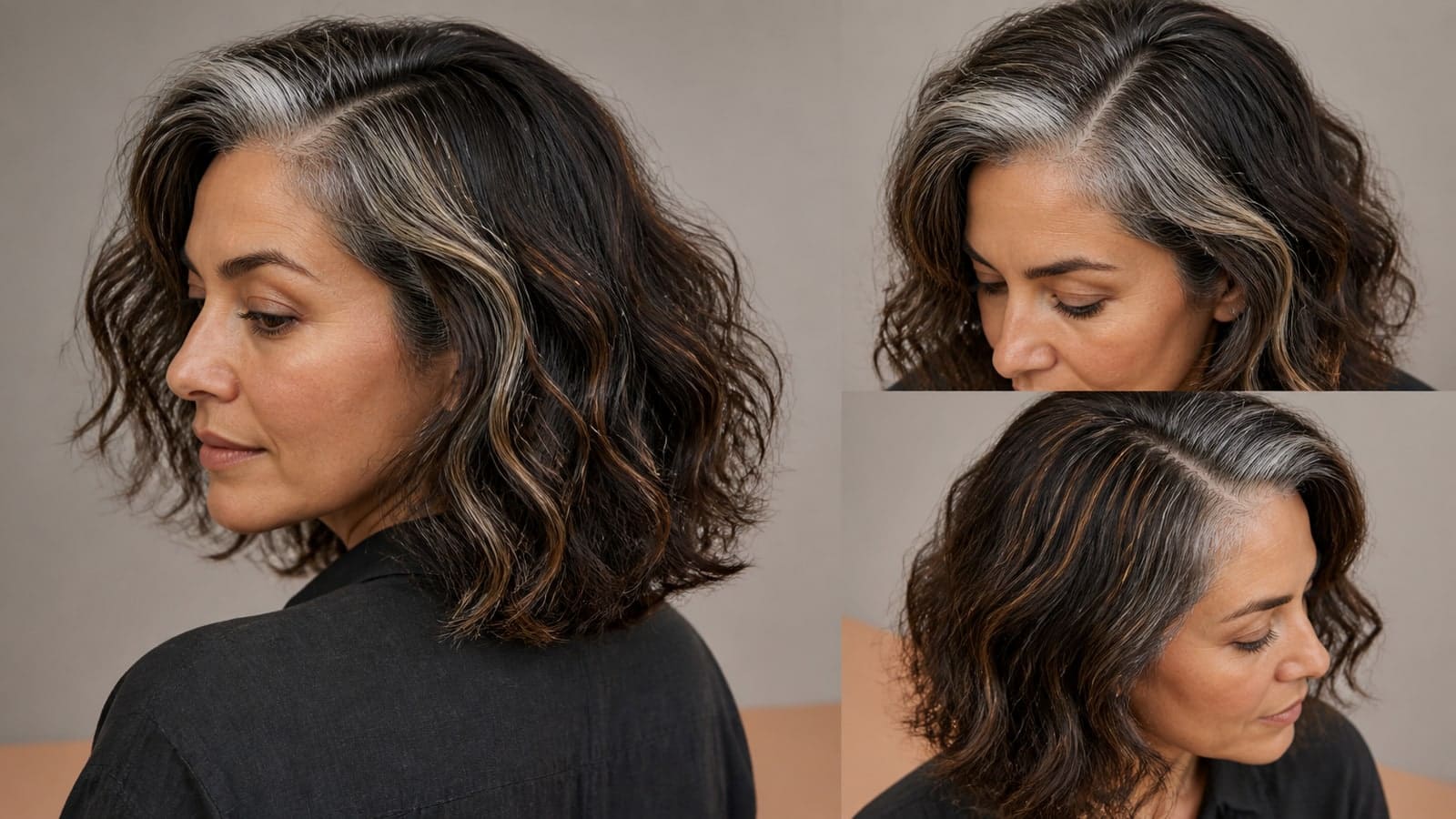 Same dark wavy gray pattern shown with fine highlights, restrained lowlights, and mixed gray-blending placement