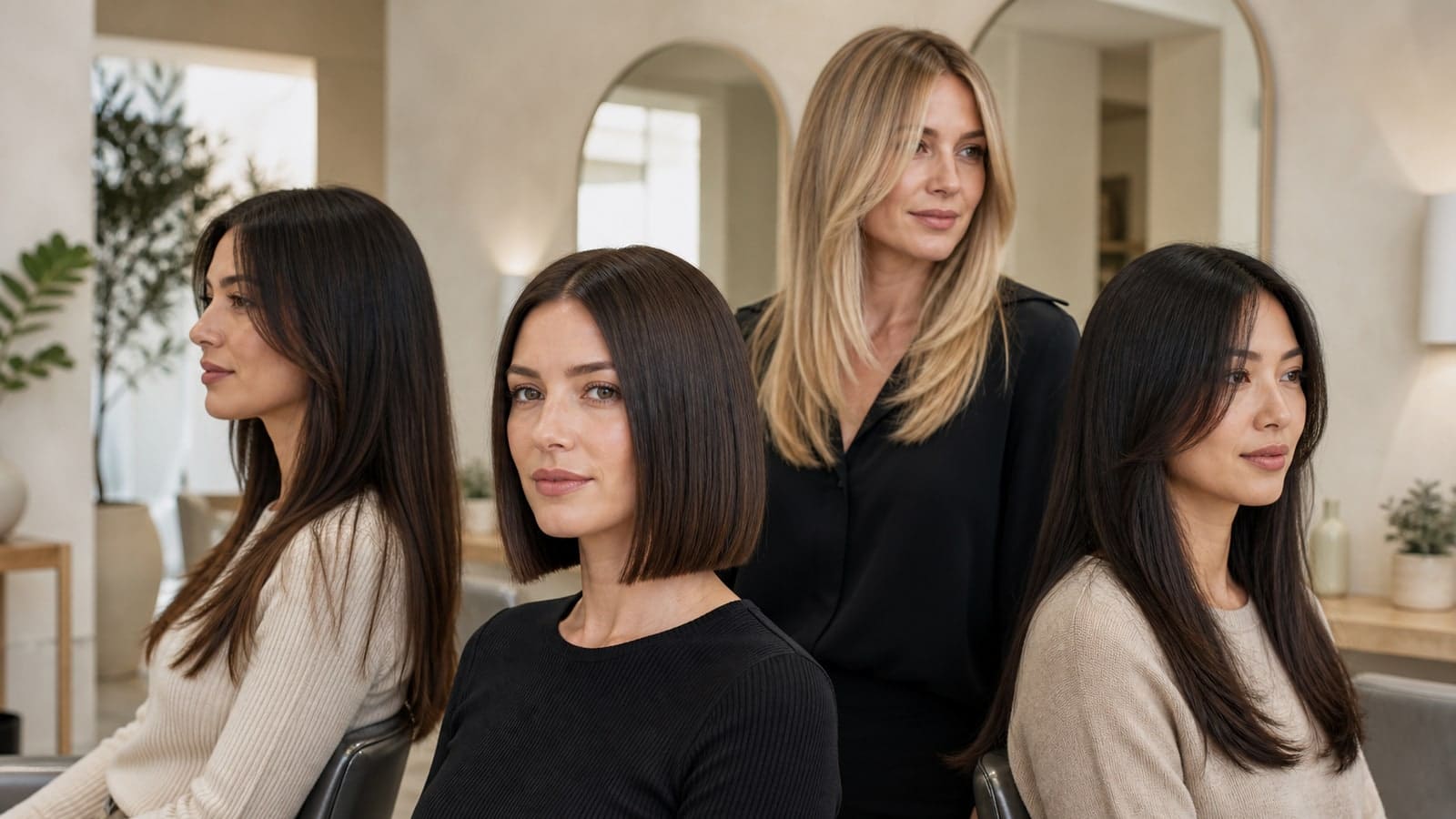 Distinct best haircuts for straight hair styling options shown in one salon scene