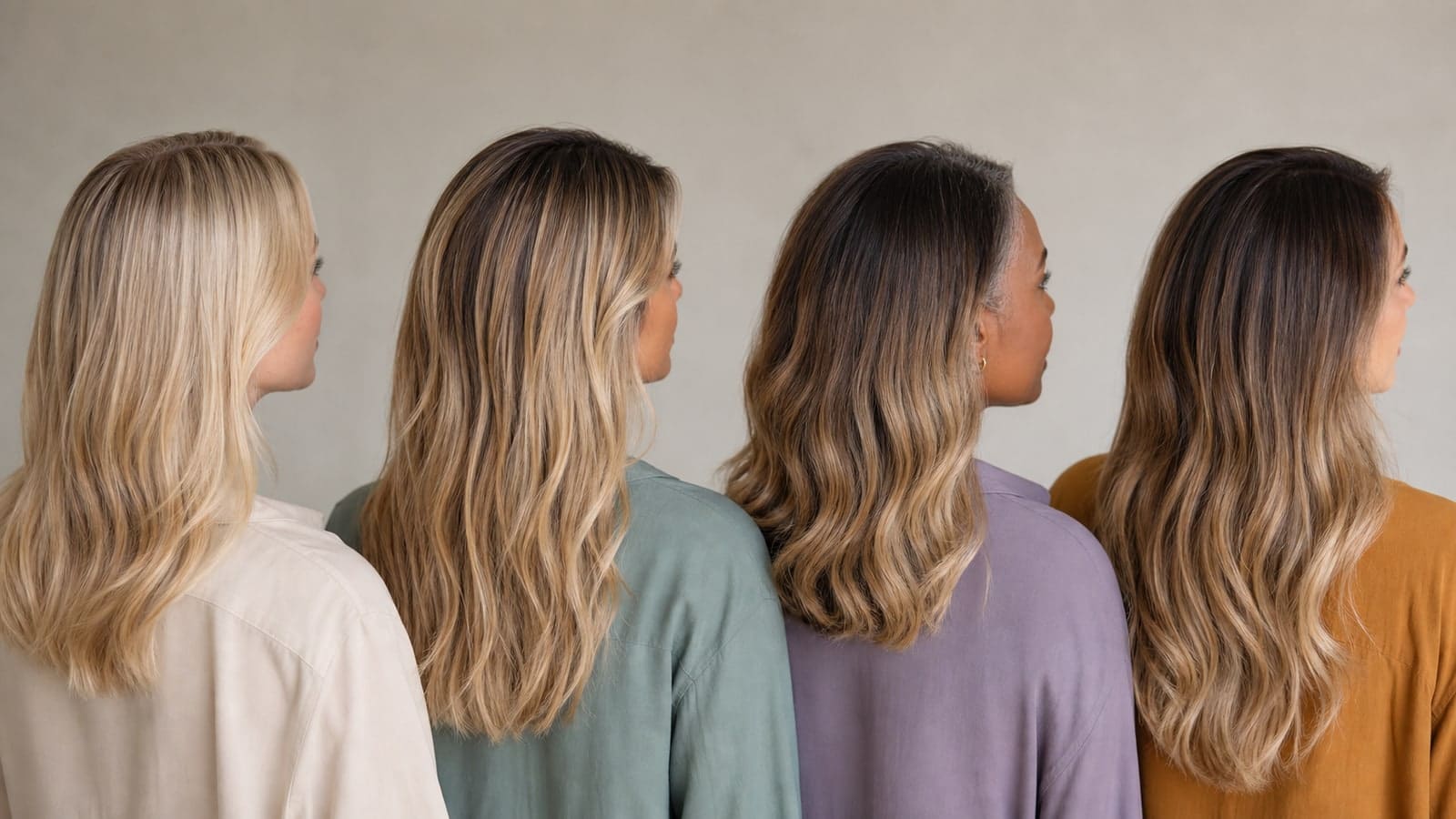 Four different women show a narrow blonde root tap, a soft smudge, a deeper shadow, and a long brunette root melt